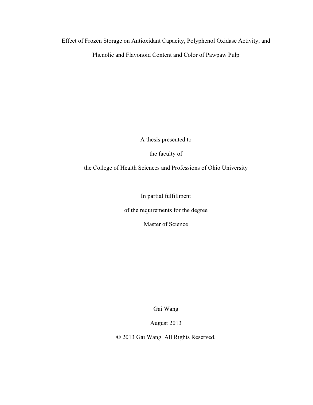 Effect of Frozen Storage on Antioxidant Capacity, Polyphenol Oxidase Activity, And