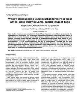Woody Plant Species Used in Urban Forestry in West Africa: Case Study in Lomé, Capital Town of Togo