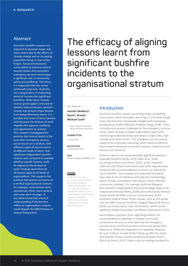 The Efficacy of Aligning Lessons Learnt from Significant Bushfire Incidents To