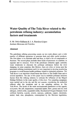 Water Quality of the Tula River Related to the Petroleum Refining Industry: Accumulation Factors and Treatments