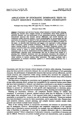 Application of Stochastic Dominance Tests to Utility Resource Planning Under Uncertainty