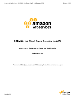 Oracle Database on AWS October 2013