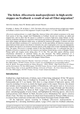 The Lichen Allocetraria Madreporiformis in High-Arctic Steppes on Svalbard: a Result of Out-Of-Tibet Migration?