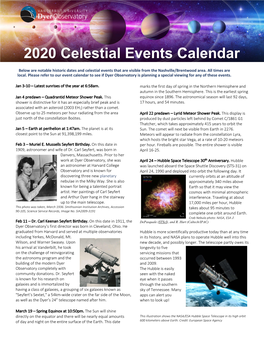 2020 Celestial Events Calendar