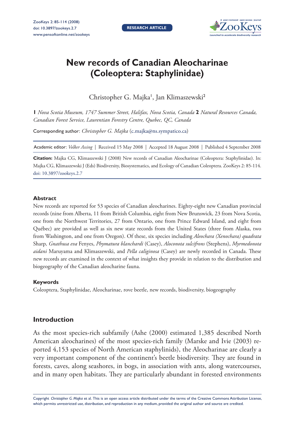 Pdf [Accessed 30 July 2008] Gusarov VI (2003A) Revision of Some Types of North American Aleocharines (Coleoptera: Staphylinidae: Aleocharinae), with Synonymic Notes