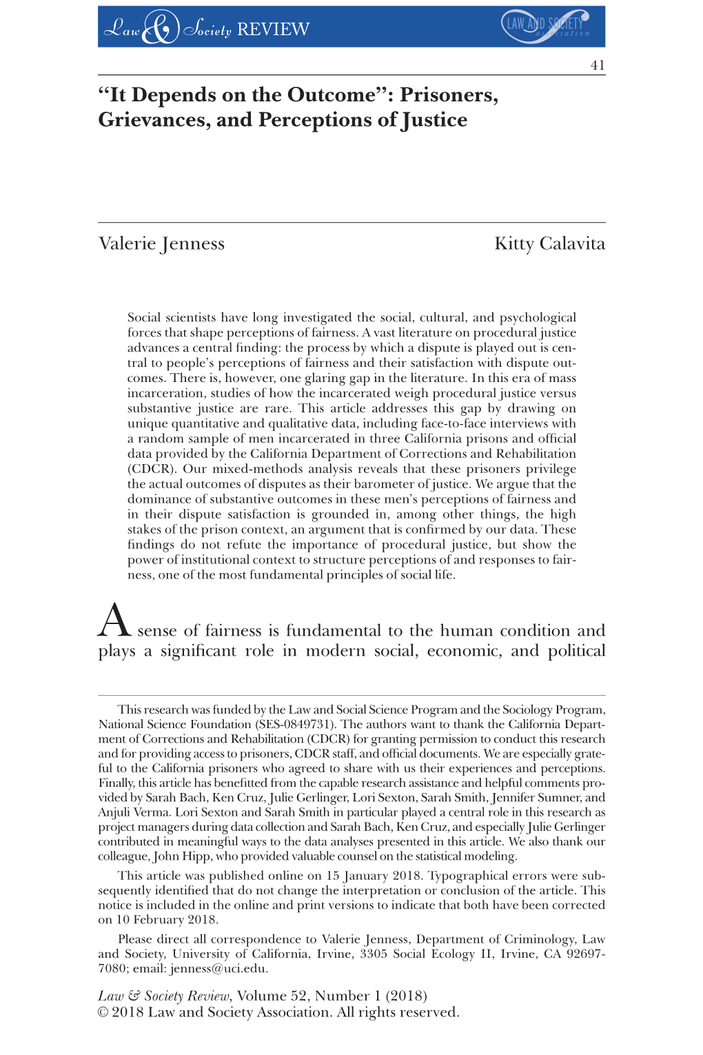 “It Depends on the Outcome”: Prisoners, Grievances, and Perceptions of Justice