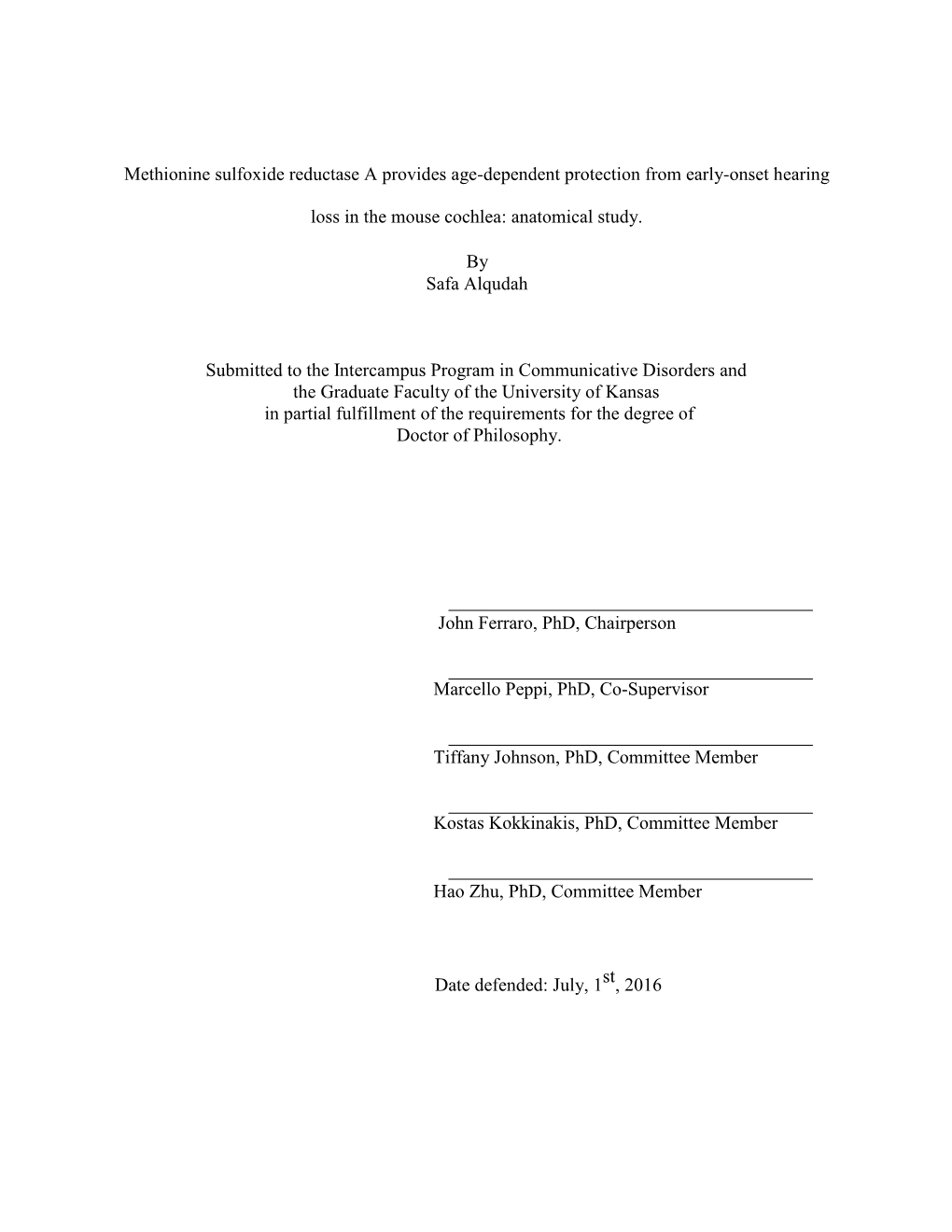 Methionine Sulfoxide Reductase a Provides Age-Dependent Protection from Early-Onset Hearing