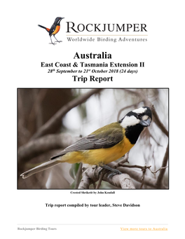 Australia East Coast & Tasmania Extension II 28Th September to 21St October 2018 (24 Days) Trip Report