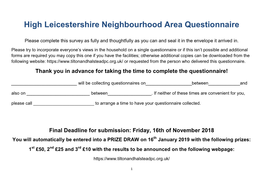 High Leicestershire Neighbourhood Area Questionnaire