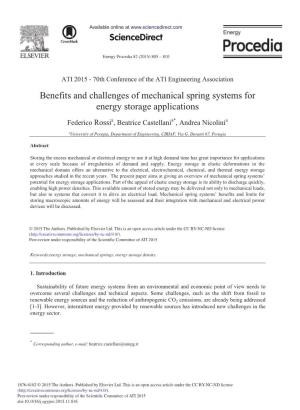 Benefits and Challenges of Mechanical Spring Systems for Energy Storage Applications