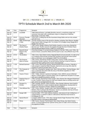 TPTV Schedule March 2Nd to March 8Th 2020