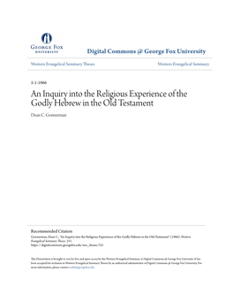 An Inquiry Into the Religious Experience of the Godly Hebrew in the Old Testament Dean C