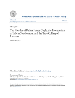 The Murder of Father James Coyle, the Prosecution of Edwin Stephenson, and the True Calling of Lawyers, 20 Notre Dame J.L