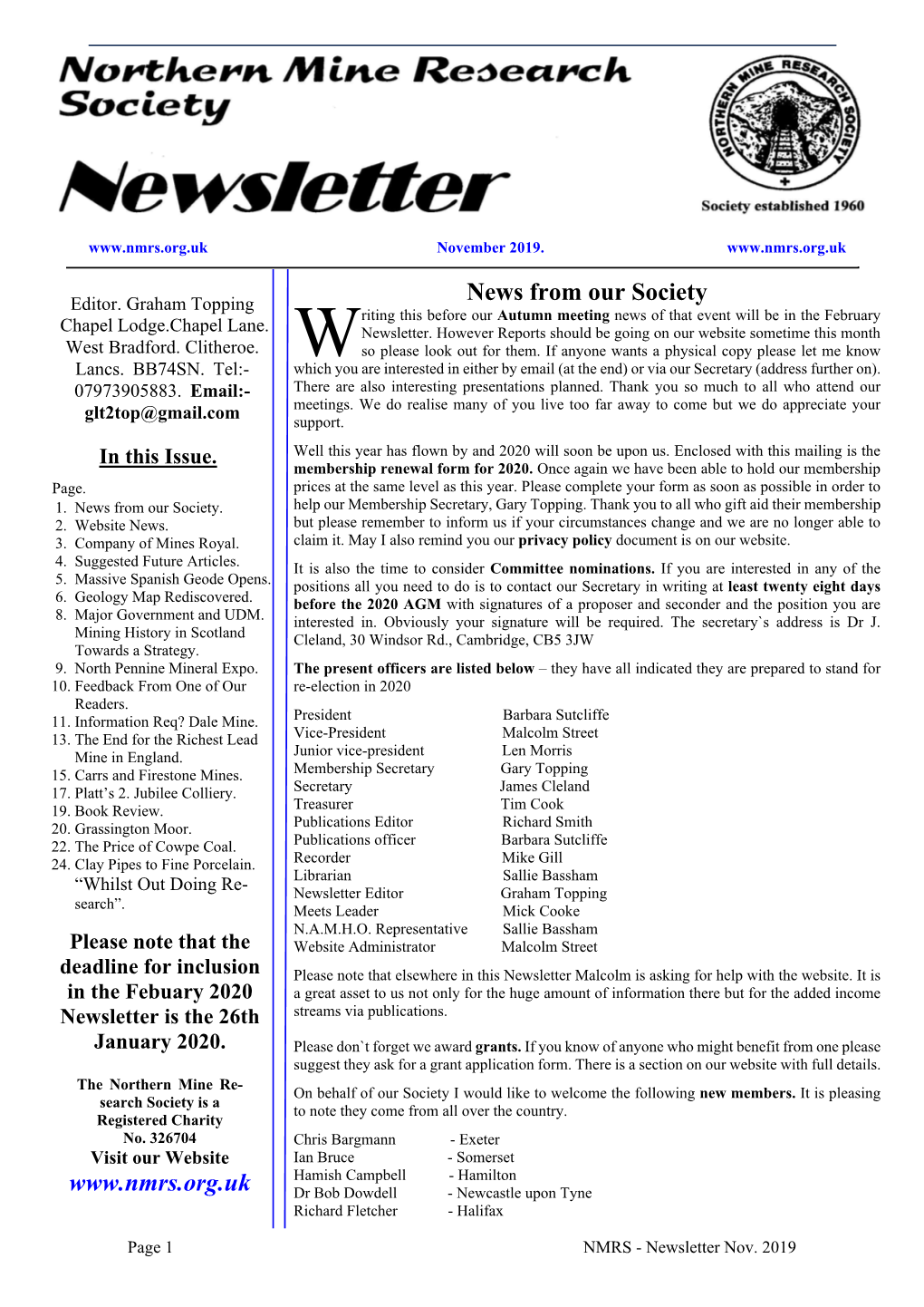 Nov 2019 News Letter