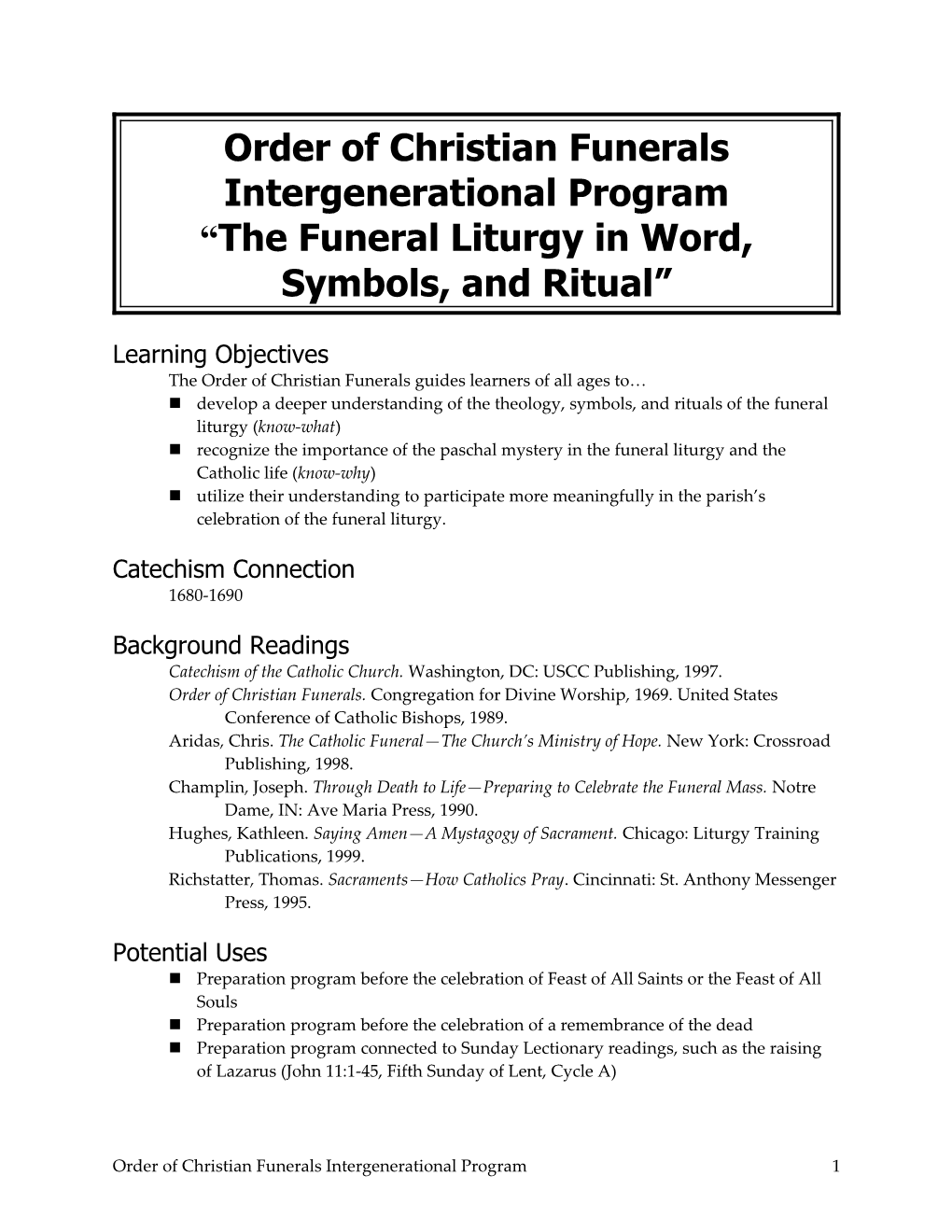 The Funeral Liturgy in Word, Symbols, and Ritual