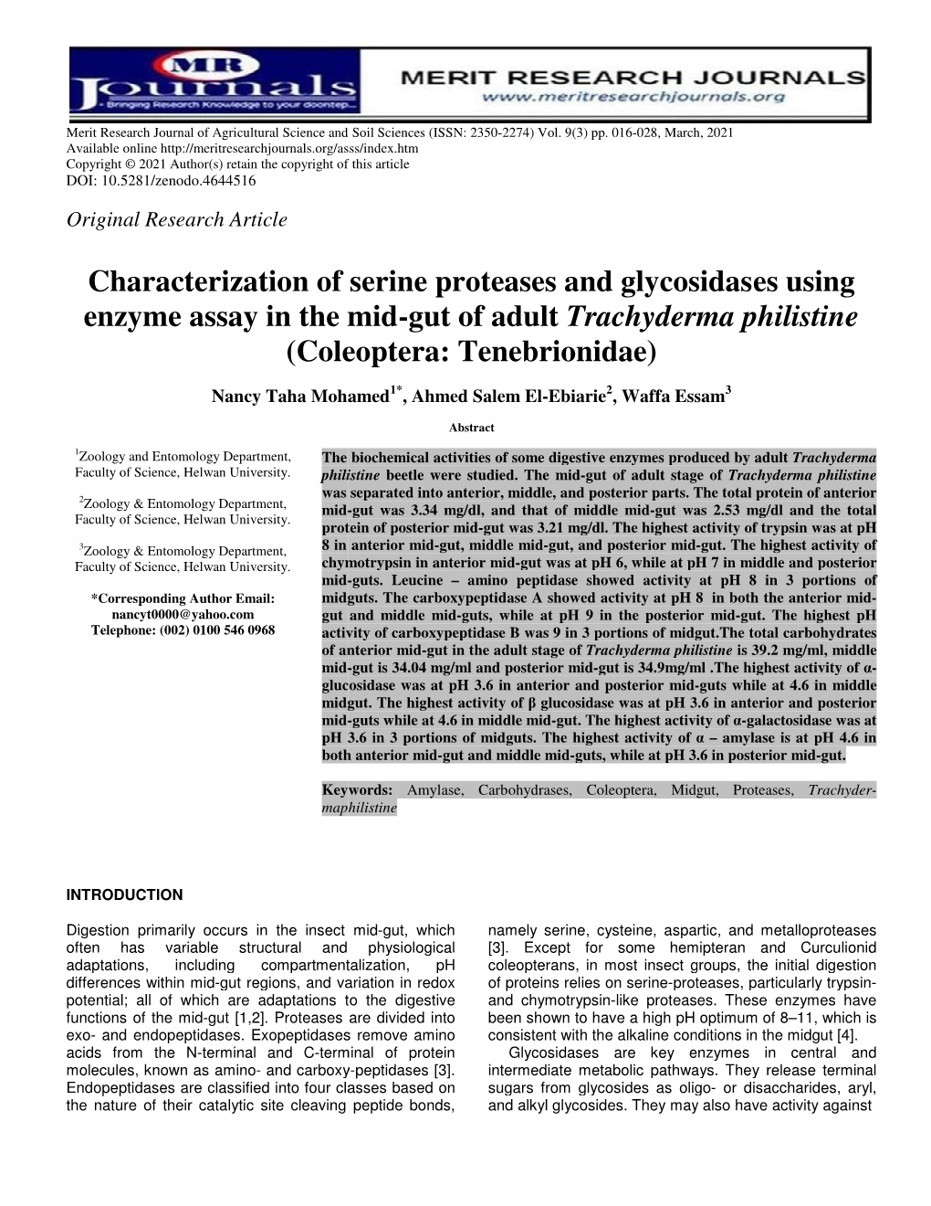 Coleoptera: Ten Erization of Serine