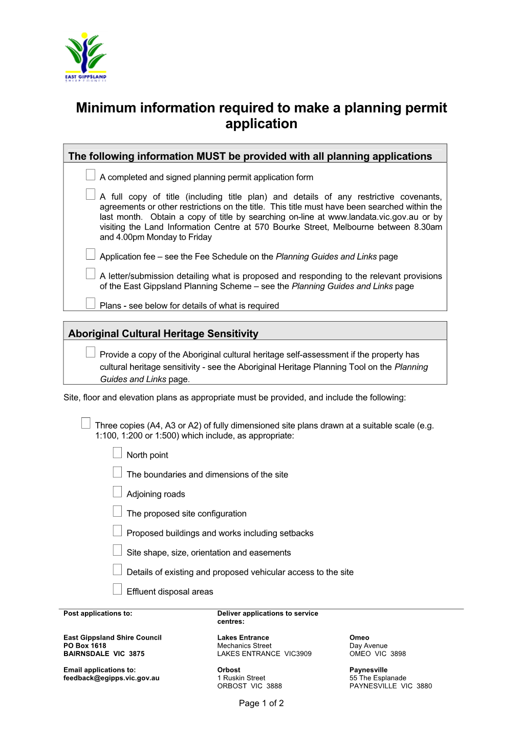 Minimum Information Required to Make a Planning Permit Application