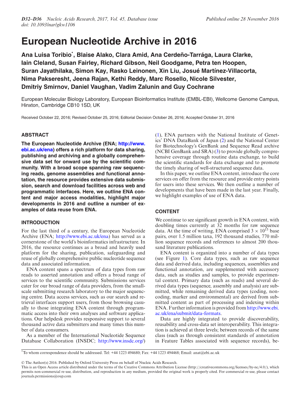 European Nucleotide Archive in 2016