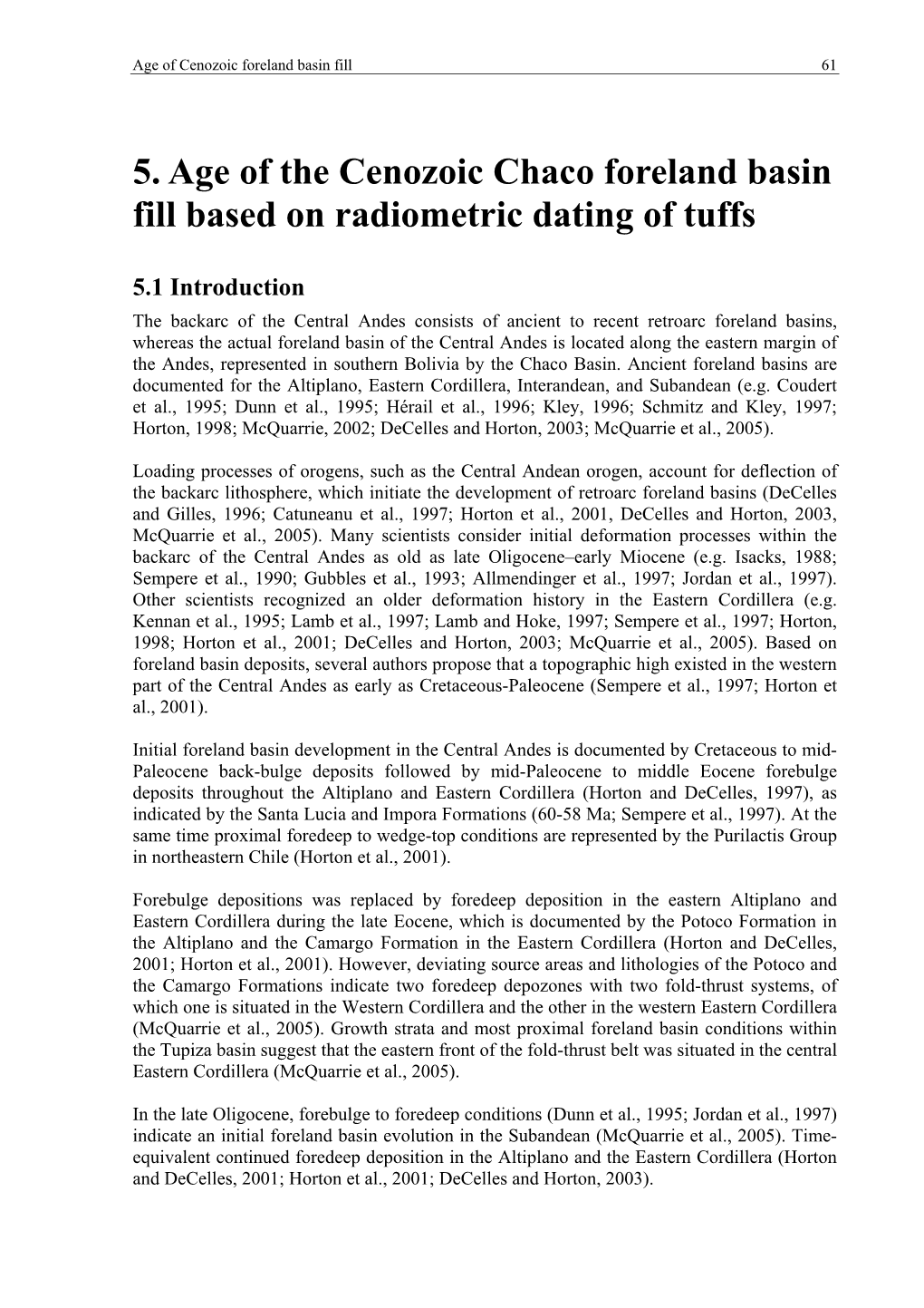 5. Age of the Cenozoic Chaco Foreland Basin Fill Based on Radiometric Dating of Tuffs