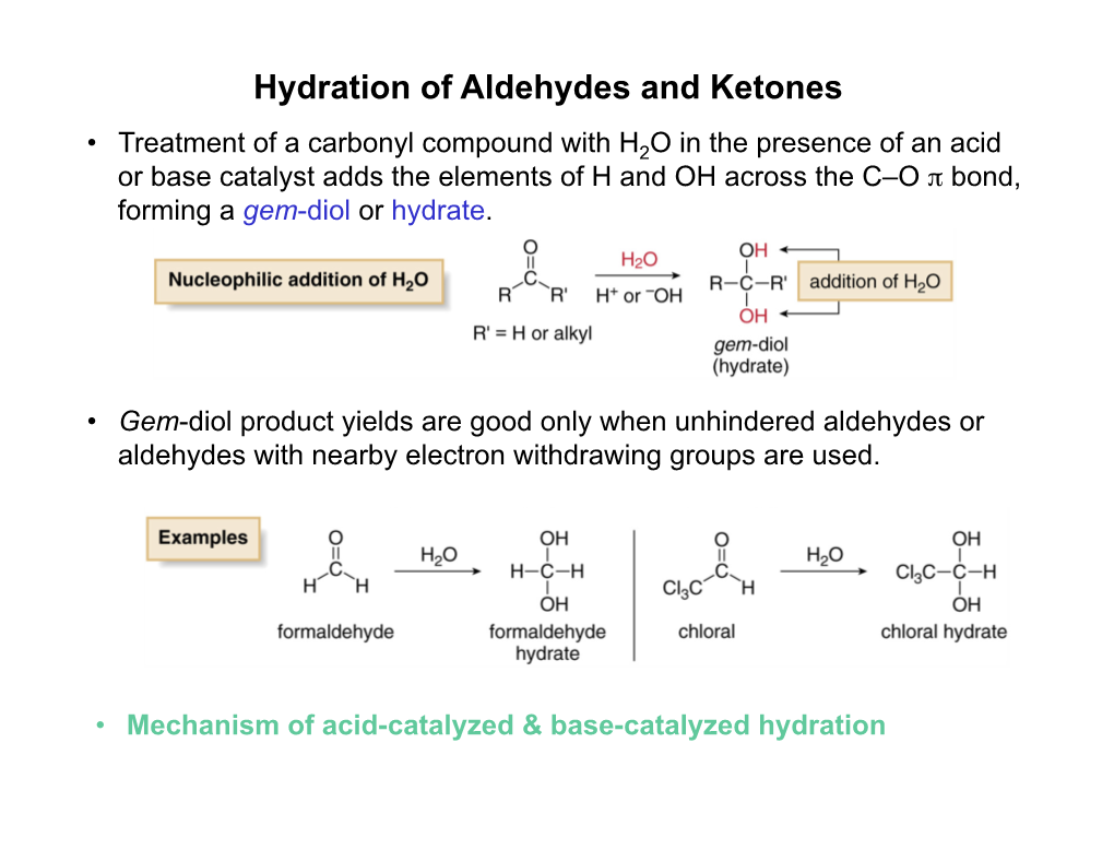 Hydration of Aldehydes and Ketones