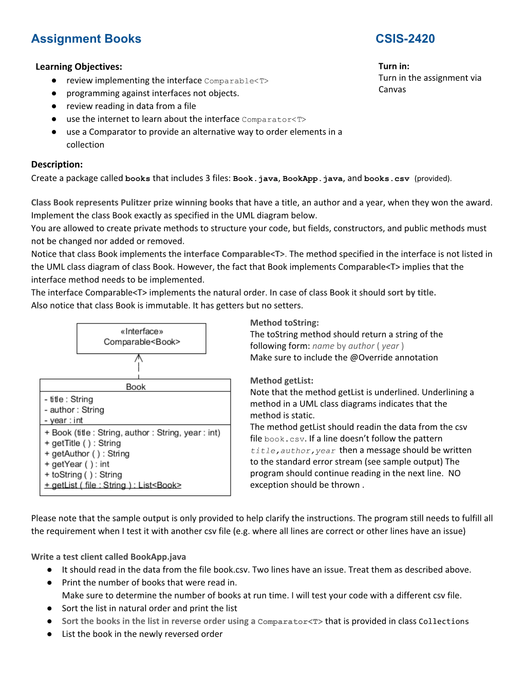 Assignment Books CSIS-2420