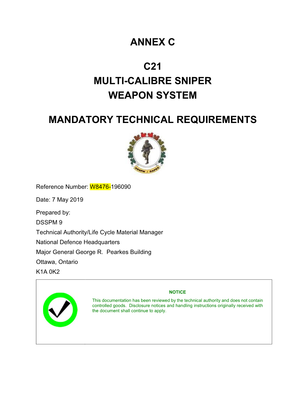 Annex C C21 Multi-Calibre Sniper Weapon System Mandatory