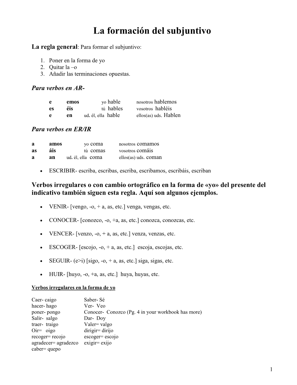 La Formación Del Subjuntivo