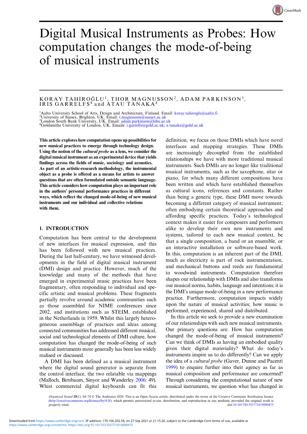 Digital Musical Instruments As Probes: How Computation Changes the Mode-Of-Being of Musical Instruments