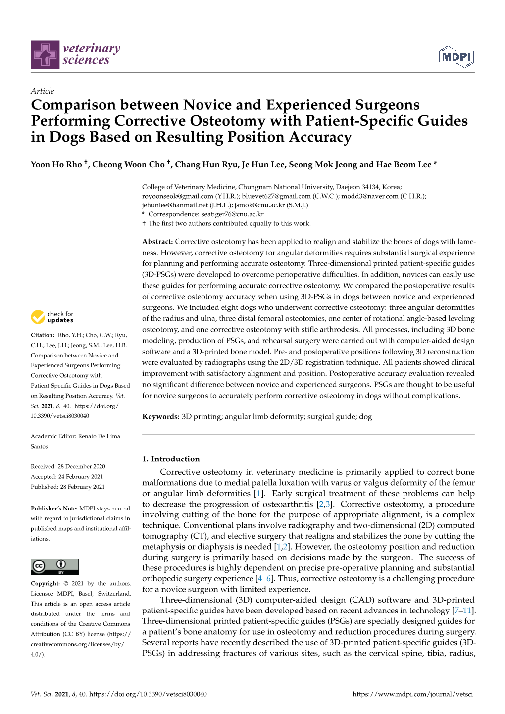 Comparison Between Novice and Experienced Surgeons Performing Corrective Osteotomy with Patient-Specific Guides in Dogs Based On