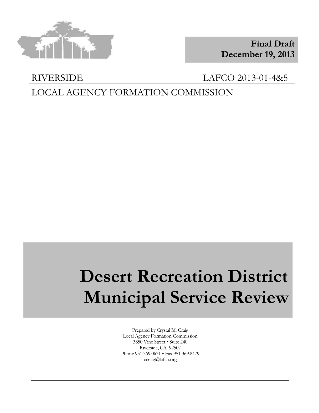 Desert Recreation District Municipal Service Review