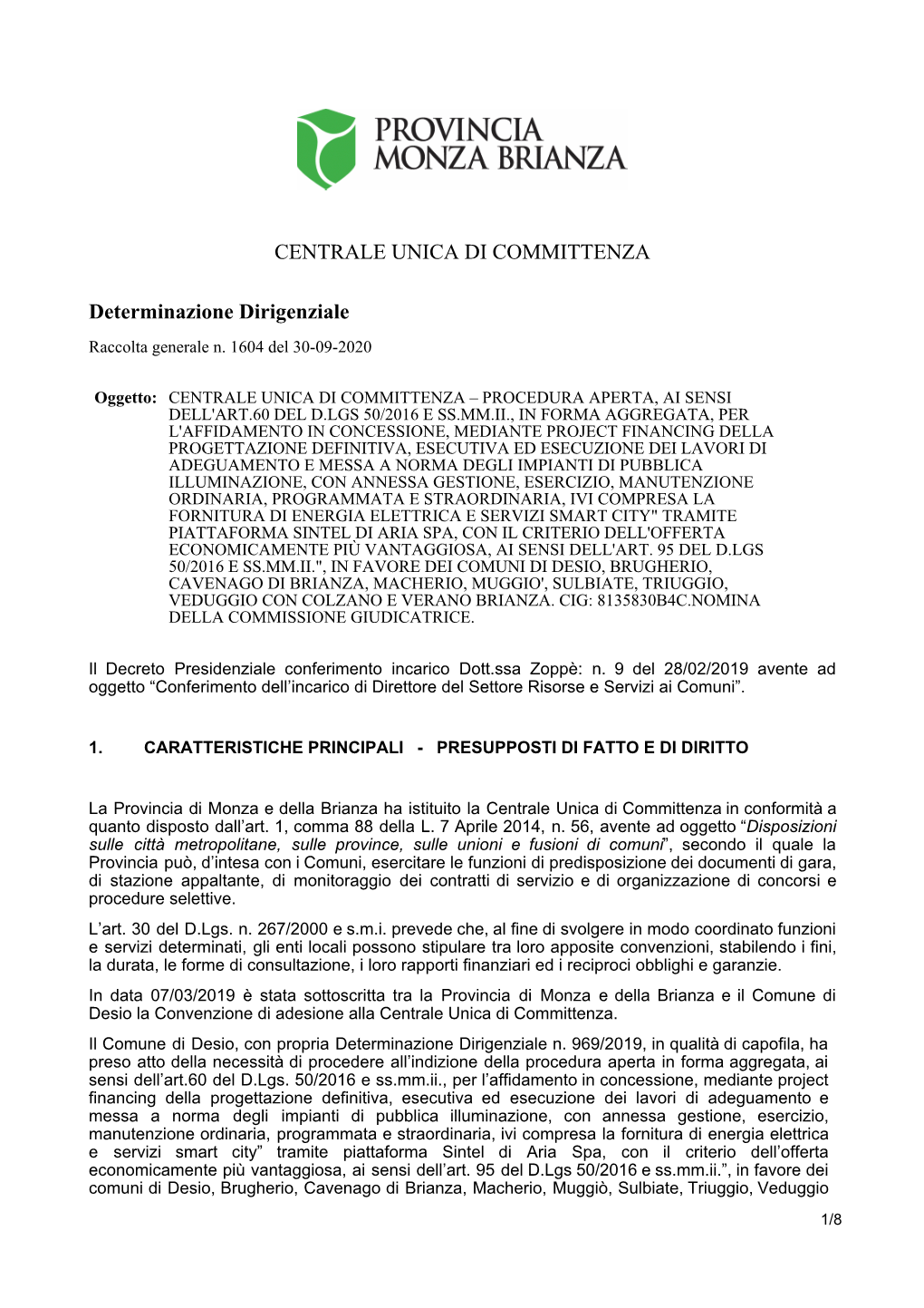 CENTRALE UNICA DI COMMITTENZA Determinazione