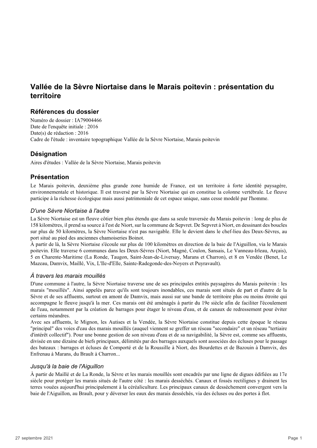 Vallée De La Sèvre Niortaise Dans Le Marais Poitevin : Présentation Du Territoire