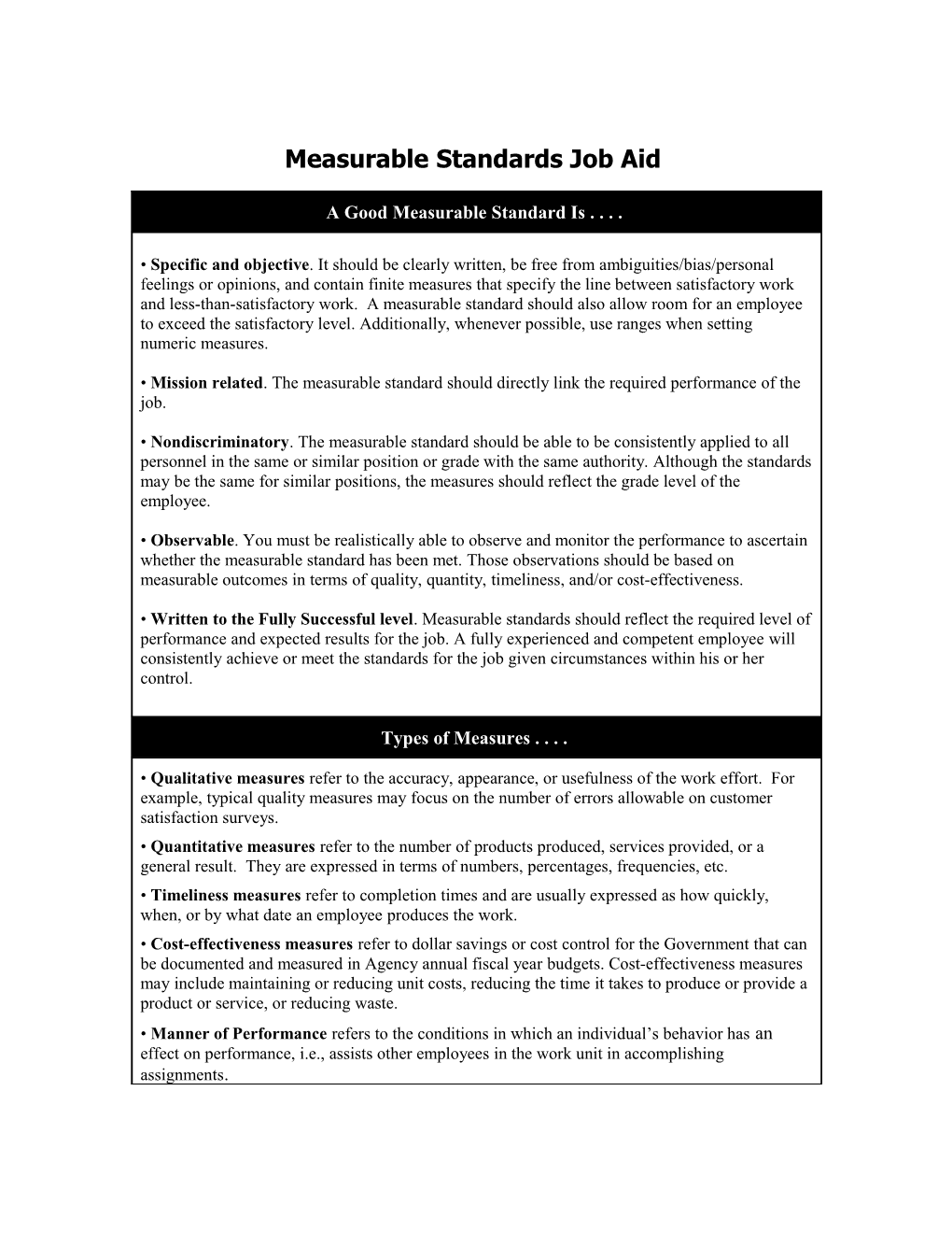 Measurable Standards Job Aid