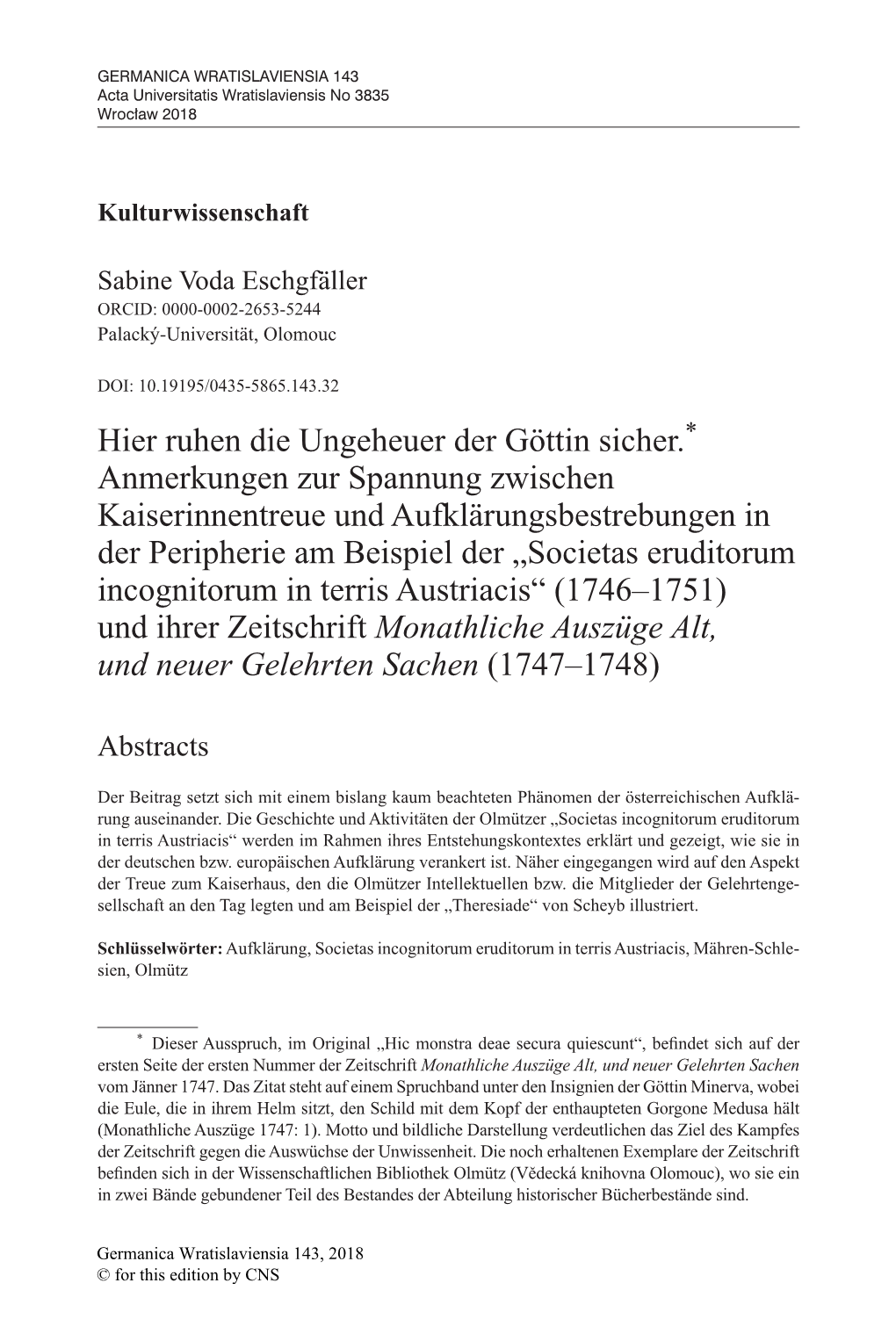 Hier Ruhen Die Ungeheuer Der Göttin Sicher.* Anmerkungen Zur