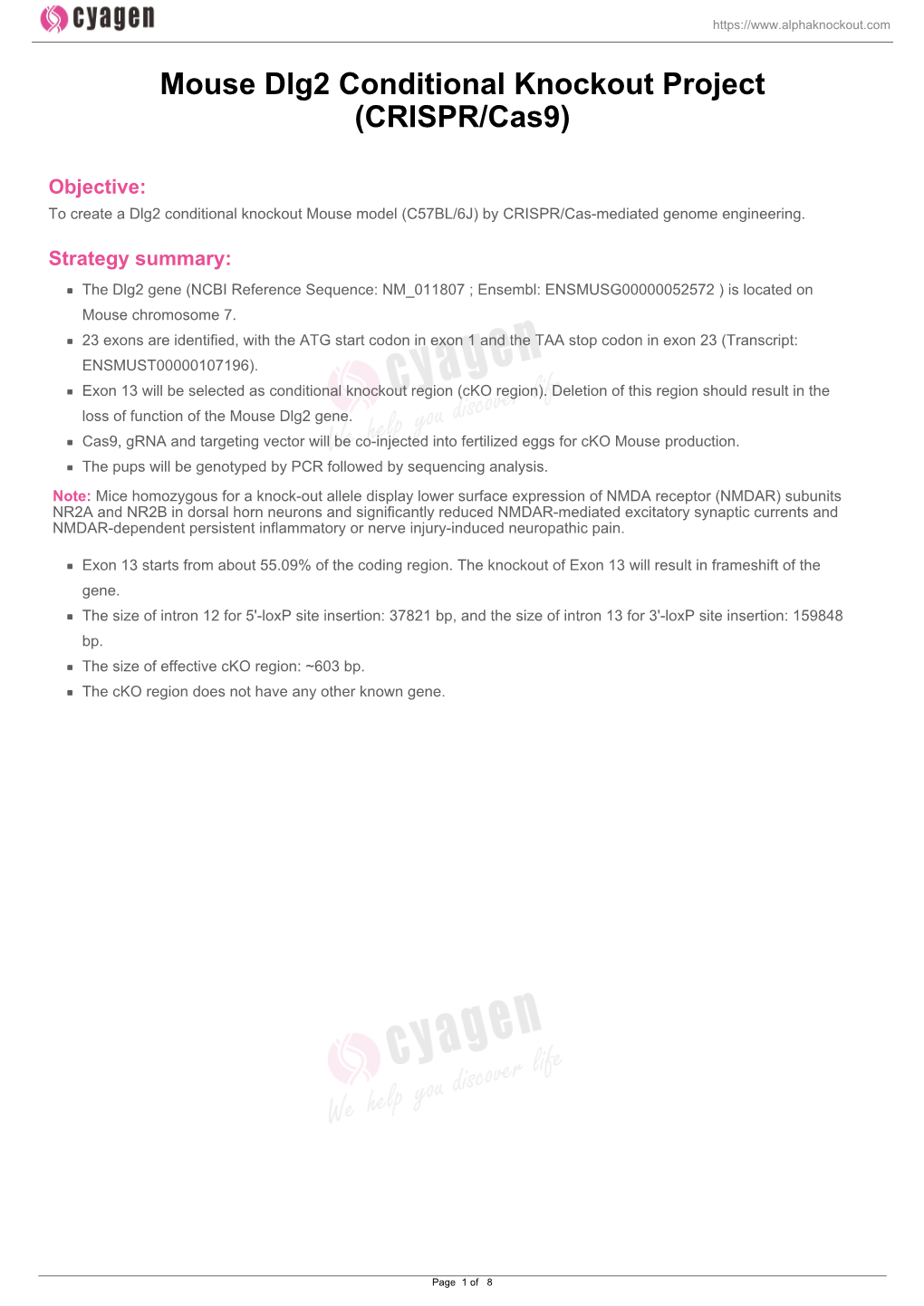 Mouse Dlg2 Conditional Knockout Project (CRISPR/Cas9)