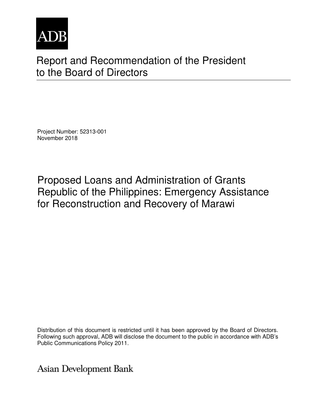 Emergency Assistance for Reconstruction and Recovery of Marawi