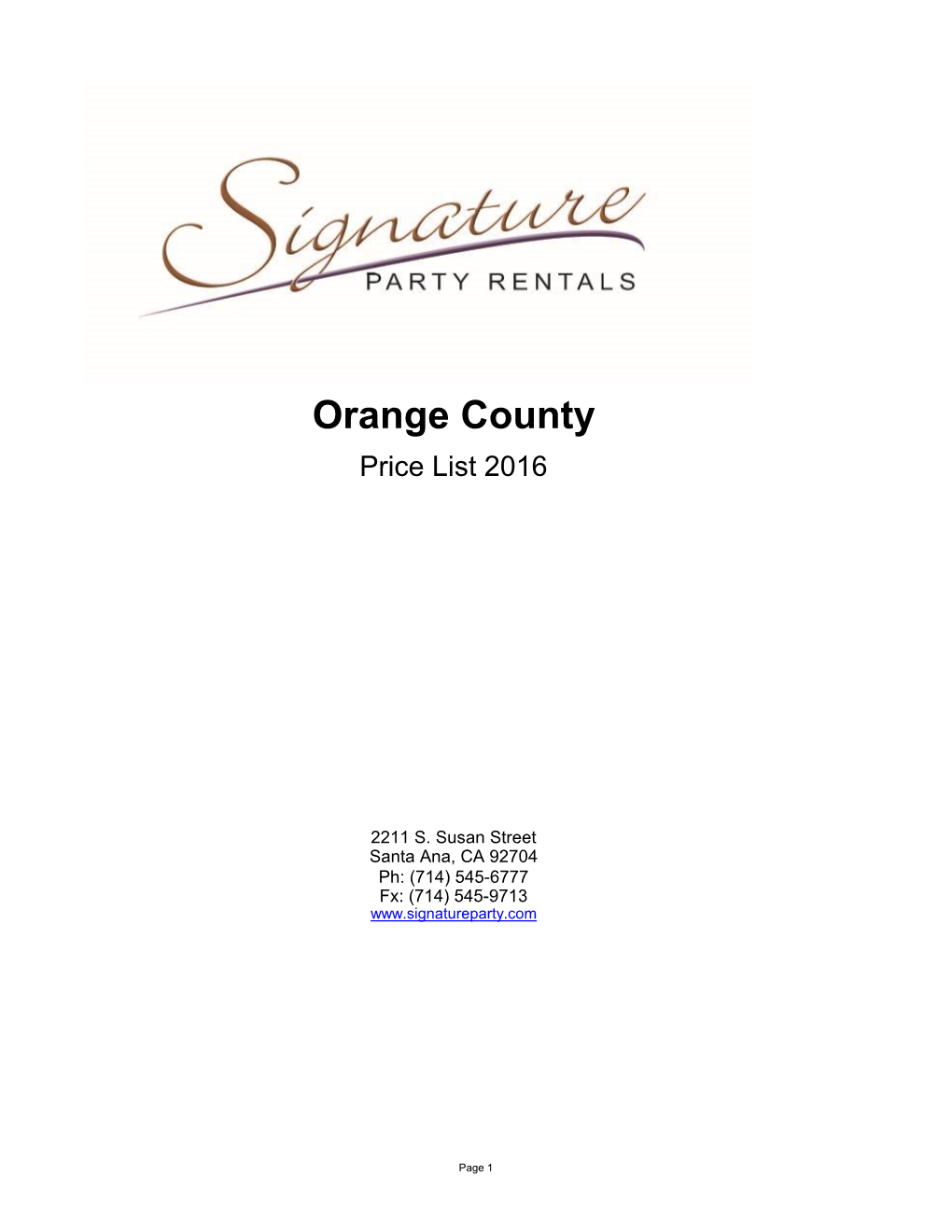 Orange County Price List 2016