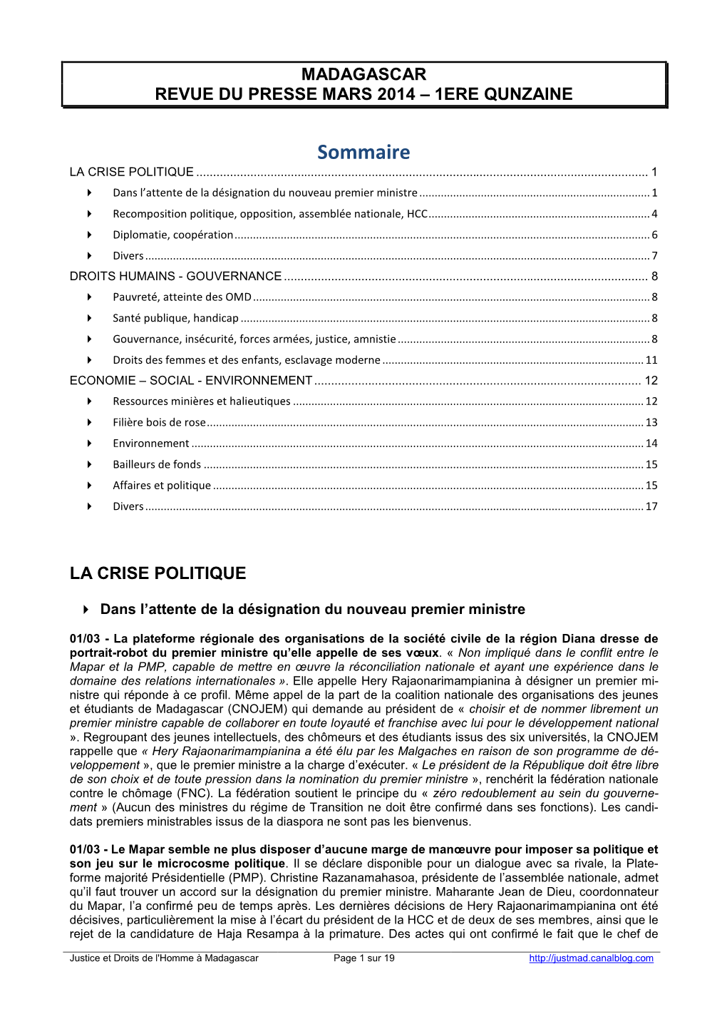 Revue De Presse Madagascar