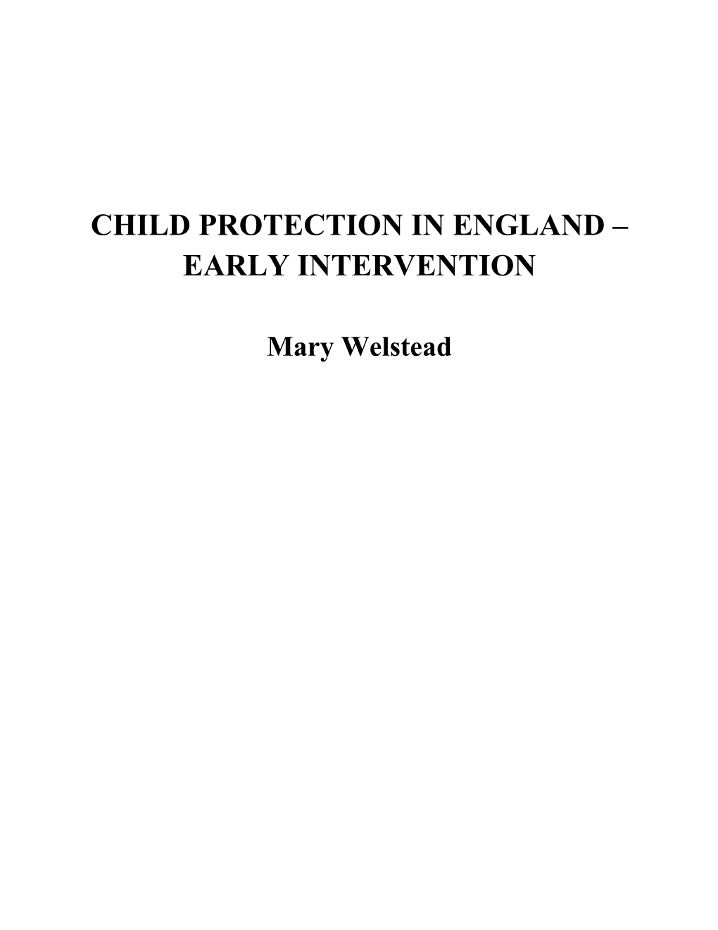 Child Protection in England – Early Intervention