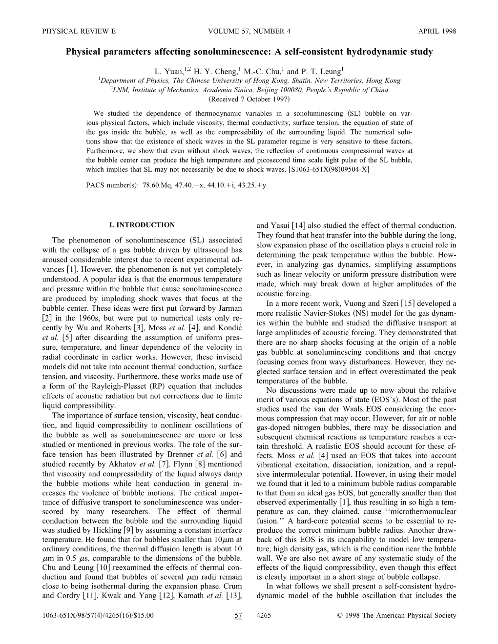 Physical Parameters Affecting Sonoluminescence: a Self-Consistent Hydrodynamic Study