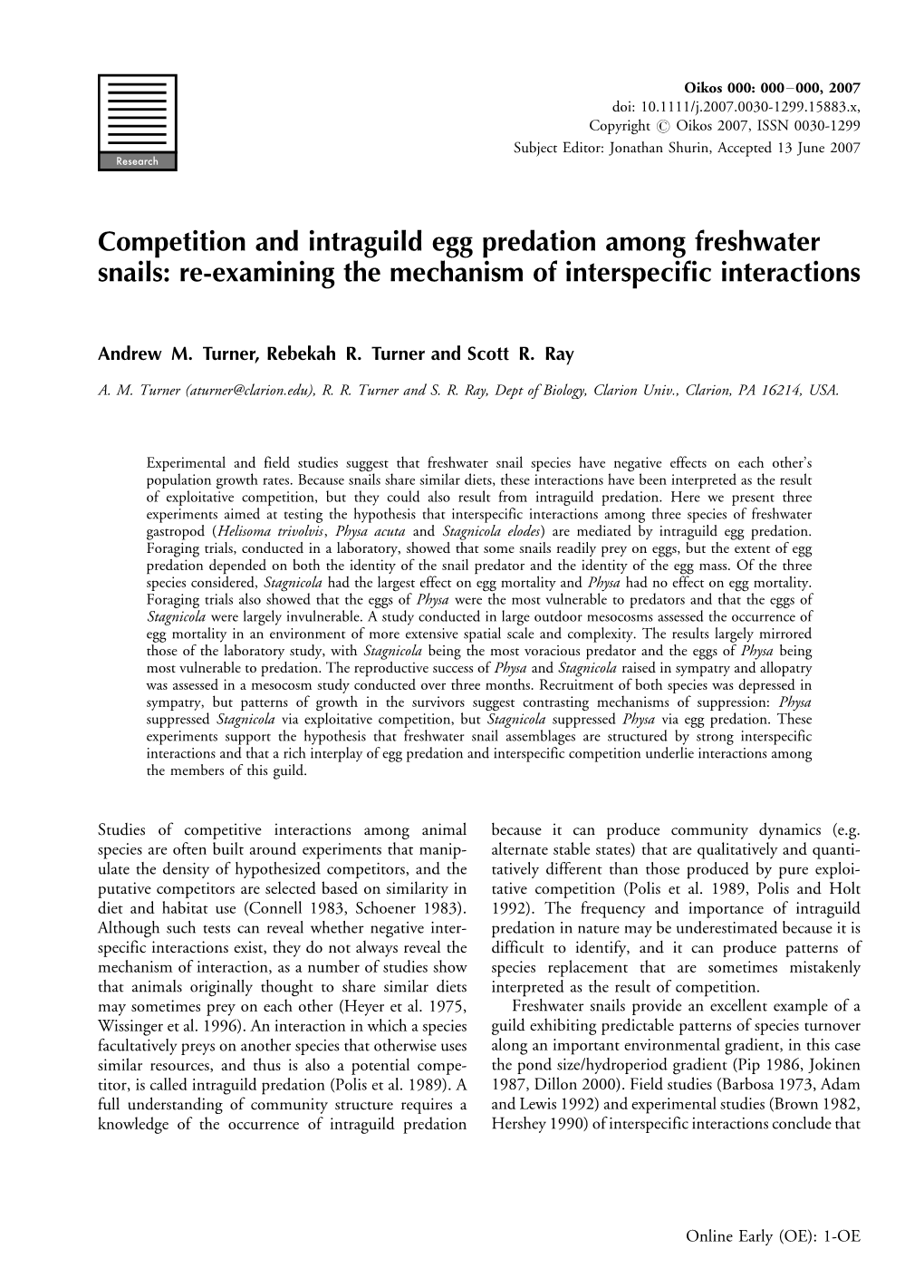 Competition and Intraguild Egg Predation Among Freshwater Snails: Re-Examining the Mechanism of Interspeciﬁc Interactions