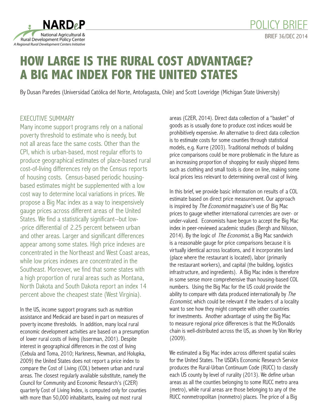 How Large Is the Rural Cost Advantage? a Big Mac Index for the United States