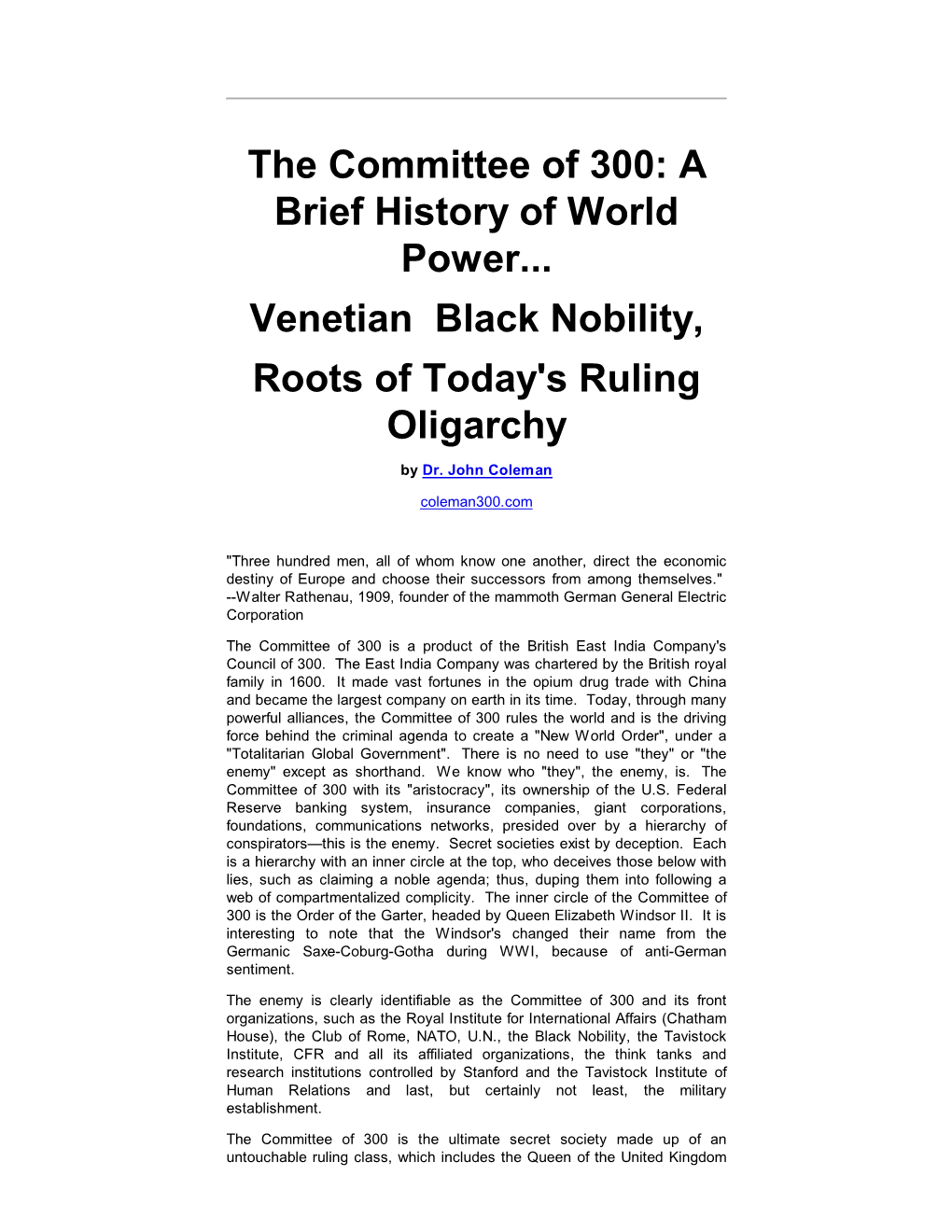 Venetian Black Nobility, Roots of Today's Ruling Oligarchy