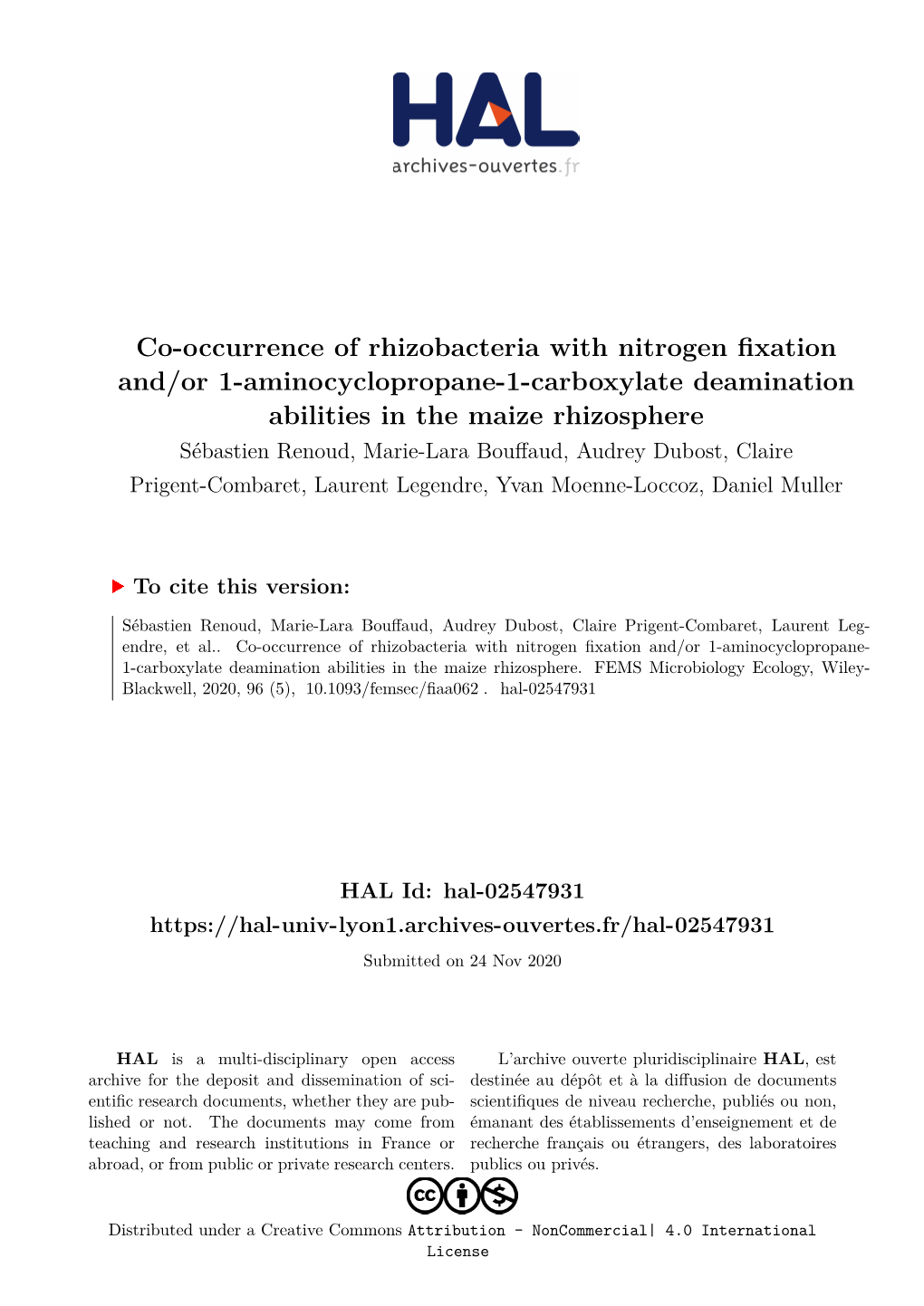 Co-Occurrence of Rhizobacteria with Nitrogen Fixation And/Or 1