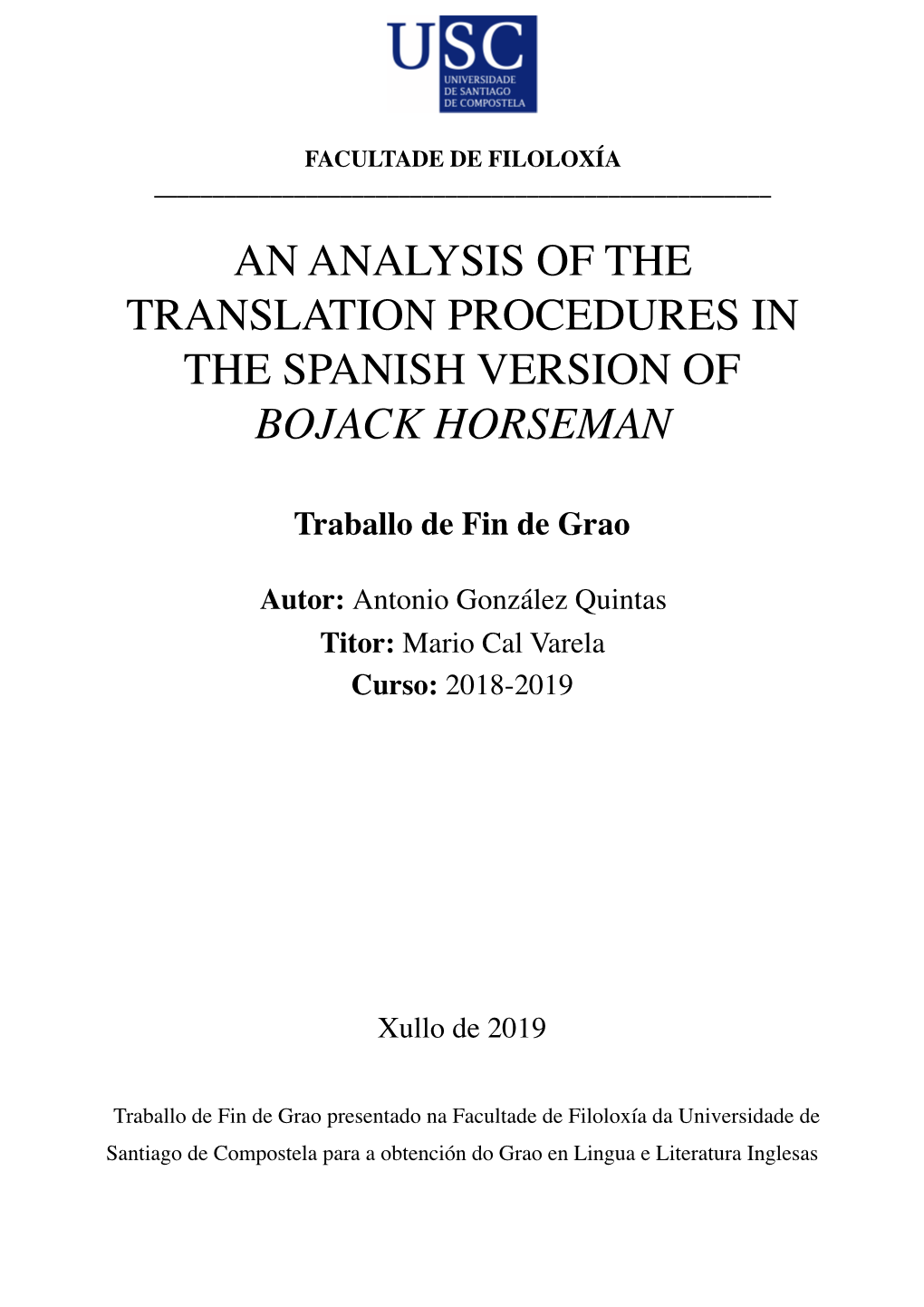 An Analysis of the Translation Procedures in the Spanish Version of Bojack Horseman