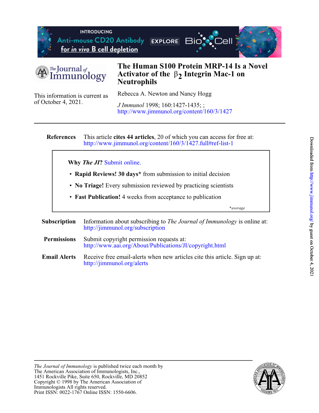 Neutrophils Integrin Mac-1 on 2Β Activator of the the Human S100