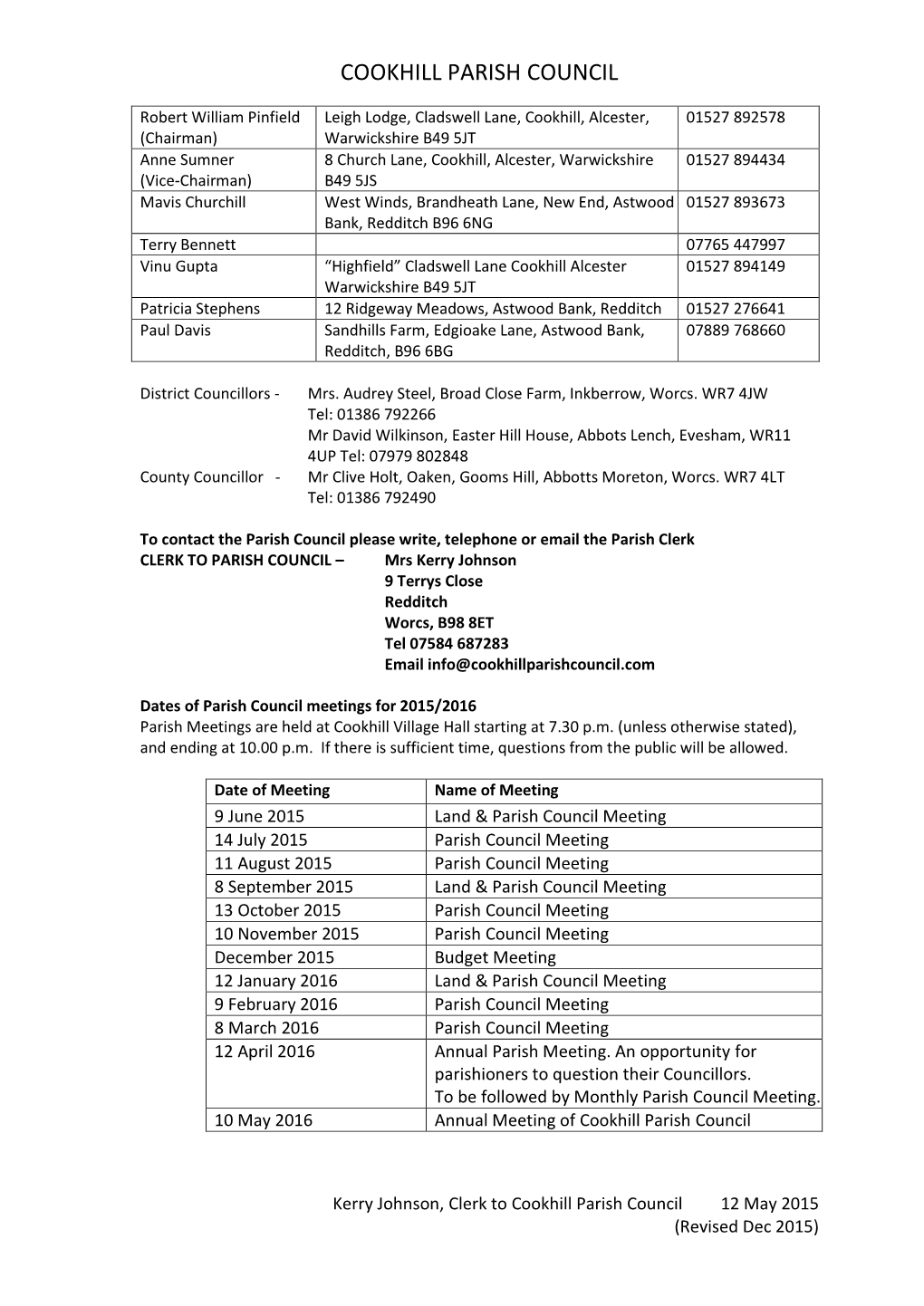 Cookhill Parish Council