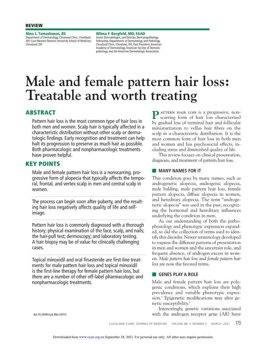 Male and Female Pattern Hair Loss: Treatable and Worth Treating