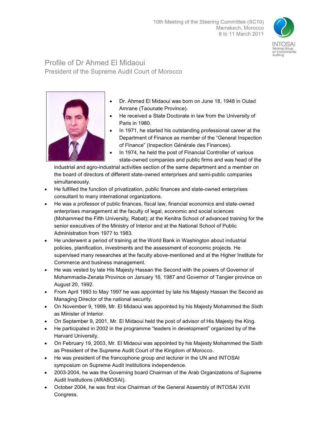 Profile of Dr Ahmed El Midaoui President of the Supreme Audit Court of Morocco