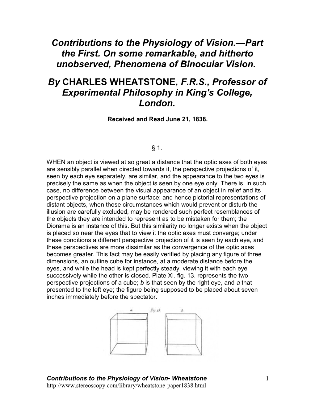 Contributions to the Physiology of Vision